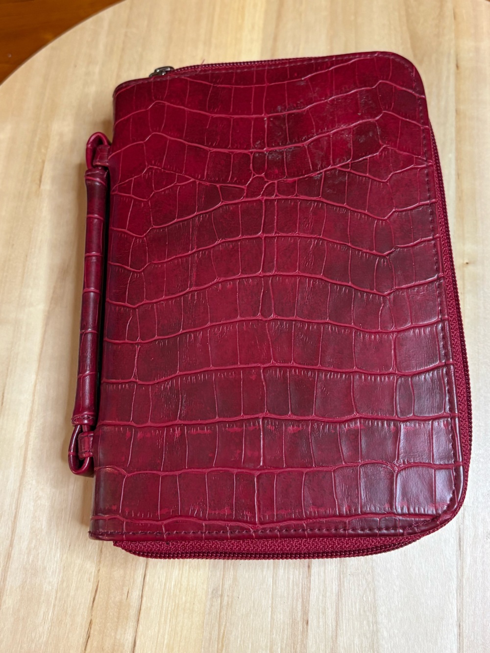 Mindi burgundy zip-around planner and organizer wallet featuring a built-in ring